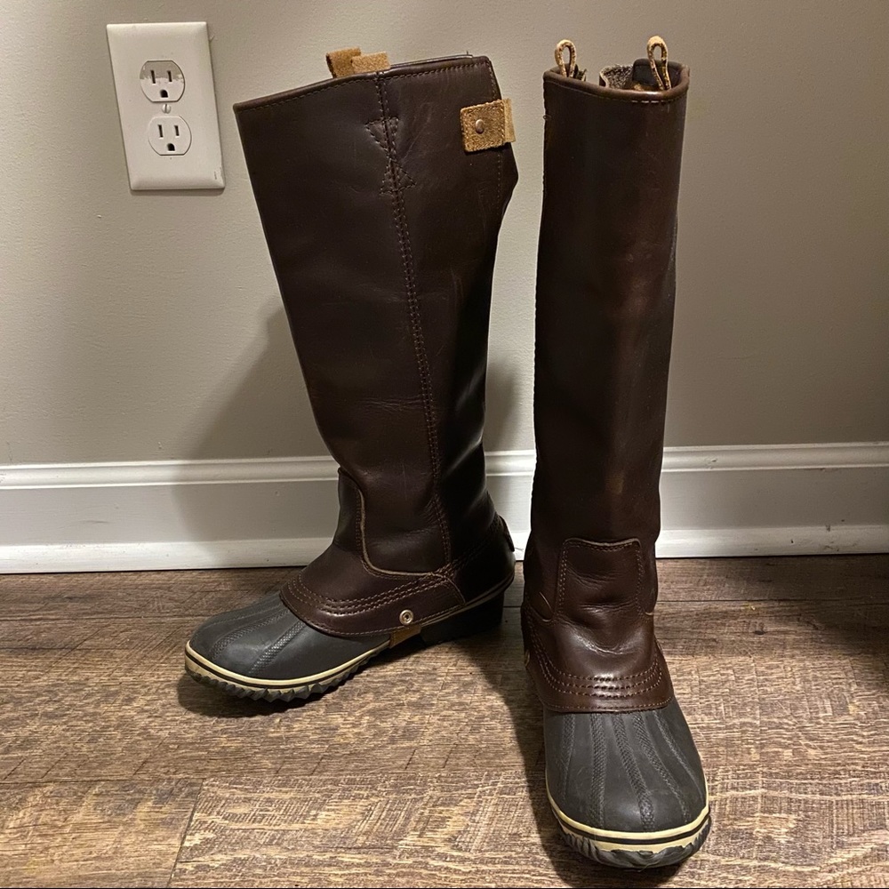 Sorel Slimpack Leather Tall Equestrian Riding Boots Womens Sz 8 Brown